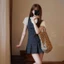 Set Váy Yếm Kẻ Caro Hari Xếp Ly Mix Áo Thun Cổ Sen Nữ Dáng Ngắn Tiểu Thư Dễ Thương Style Hàn Quốc Đi Chơi Xinh Xắn 21372