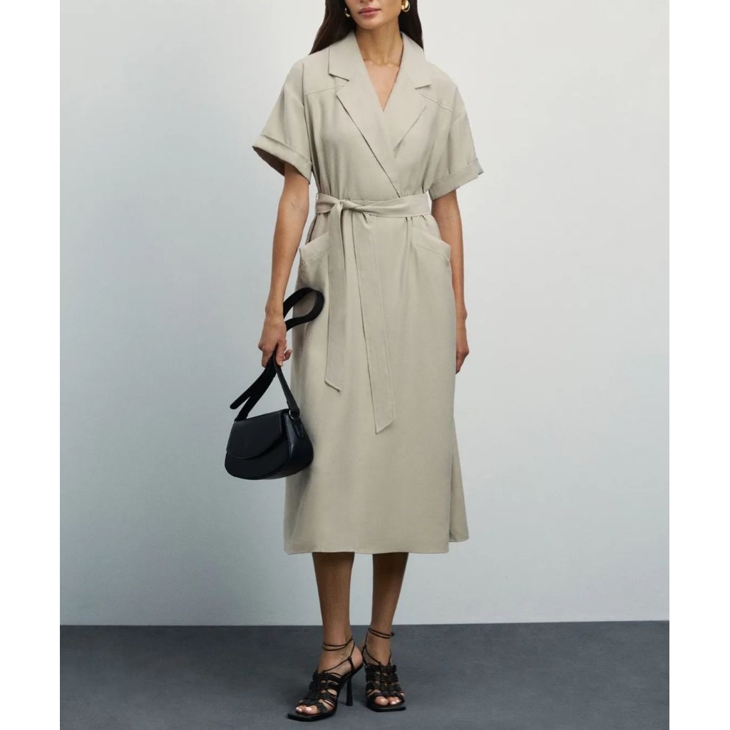 (BomoHouse) Đầm cổ vest Viscose Zarin@* full túi zip bigsize - dư xịn VNXK.