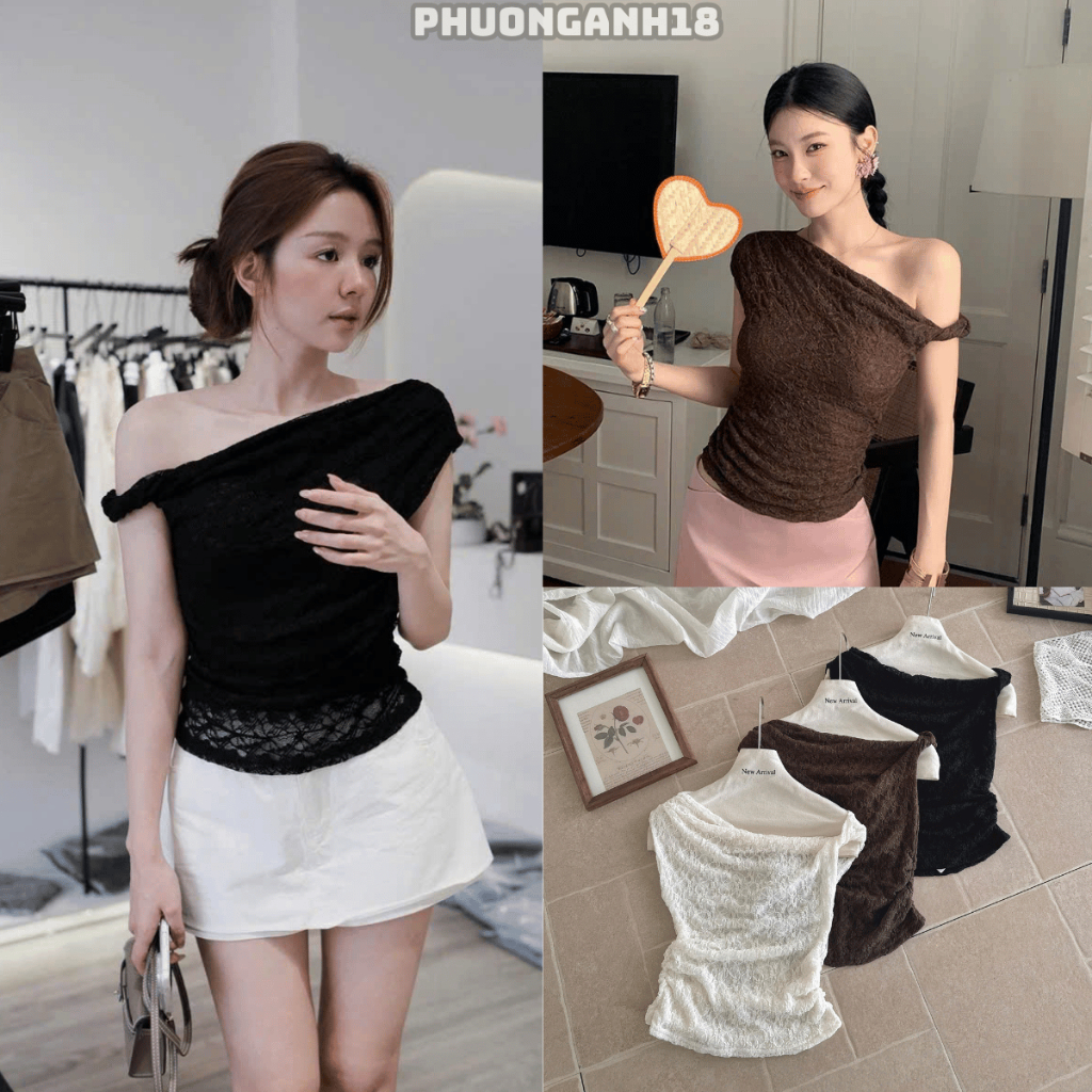 Áo ren lệch vai 2 lớp nữ 21359 A205