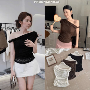 Áo ren lệch vai 2 lớp nữ 21359 A205