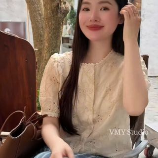 VMY Studio - Áo thun babydoll ren hoa nổi from xòe mềm mịn xinh xắn trẻ trung QCCC nữ