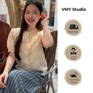 VMY Studio - Áo thun babydoll ren hoa nổi from xòe mềm mịn xinh xắn trẻ trung QCCC nữ