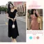 Váy Nữ Dáng Dài Tay Ngắn Phồng, Đầm Nhún Eo Che Bụng Họa Tiết Trơn Đi Chơi Hẹn Hò Sang Chảnh