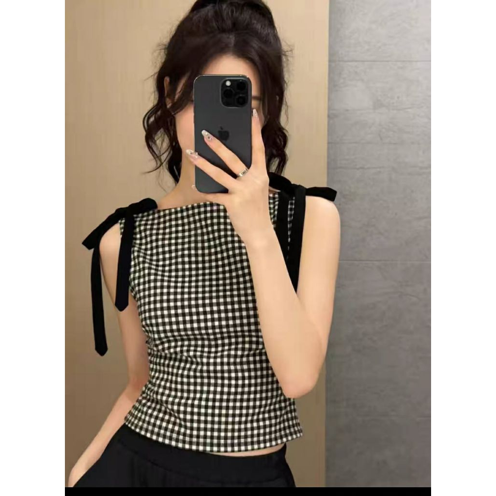 Áo kiêủ sọc kẻ buộc nơ vai siêu xinh mẫu mới