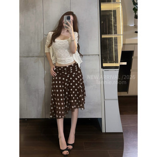 Set Bộ 3 Chi Tiết Áo Len Khoác Mix Áo 2s Phối Chân Váy Chấm Bi
