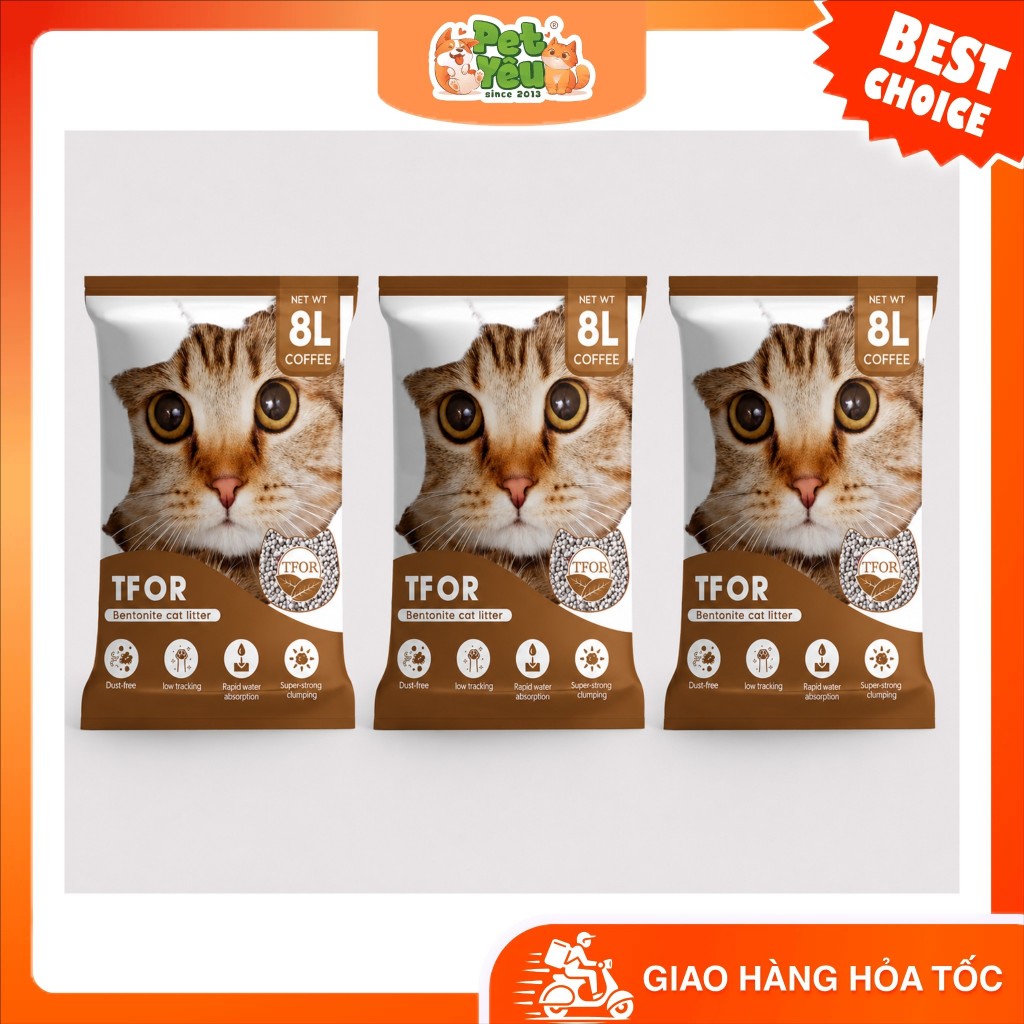 ( TẢI 6 GÓI ) Cát vệ sinh cho mèo TFOR Túi 8L 3.5KG vón tốt, khử mùi hiệu quả