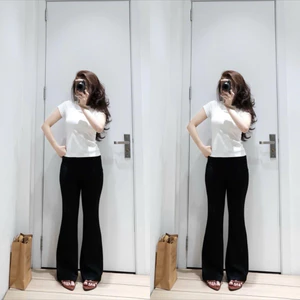 Sét áo Thun Trơn Dáng Babytee Màu Trắng + Kèm Quần Cạp Chun Dài Ống Loe Chất Cotton Mềm Co Dãn