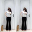Sét áo Thun Trơn Dáng Babytee Màu Trắng + Kèm Quần Cạp Chun Dài Ống Loe Chất Cotton Mềm Co Dãn