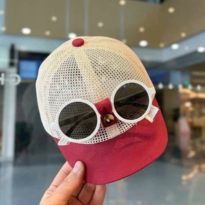 Nón Lưới Kèm Kính Tròn Phong Cách Hàn Quốc – Mũ Baseball Thời Trang Unisex Cá Tính Cho Bé