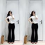 Sét Áo Thun trơn Cổ Tròn Dáng Babytee Mix Quần Dài Ống Loe Mặc Đi Chơi Sang Chảnh