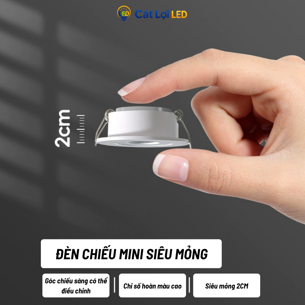 Đèn Âm Trần Spotlight 3W Xoay Góc Thiết Kế Nhỏ Gọn Chiếu Sáng Linh Hoạt, Loại Đèn LED Rọi Chiếu Điểm CRI > 98