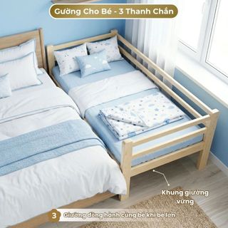 Giường Ngủ Em Bé 2m Có Rào Chắn, Gỗ Thông 100%, An Toàn cho bé, Chống Té Ngã Bền Đẹp