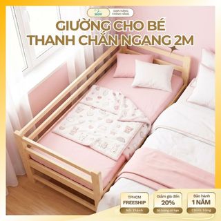 Giường Ngủ Em Bé 2m Có Rào Chắn, Gỗ Thông 100%, An Toàn cho bé, Chống Té Ngã Bền Đẹp