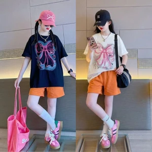Sét quần áo size đại đi chơi cho bé gái,in hình nơ,chất vải cotton thấm hút mồ hôi thoải mái cho bé.M85