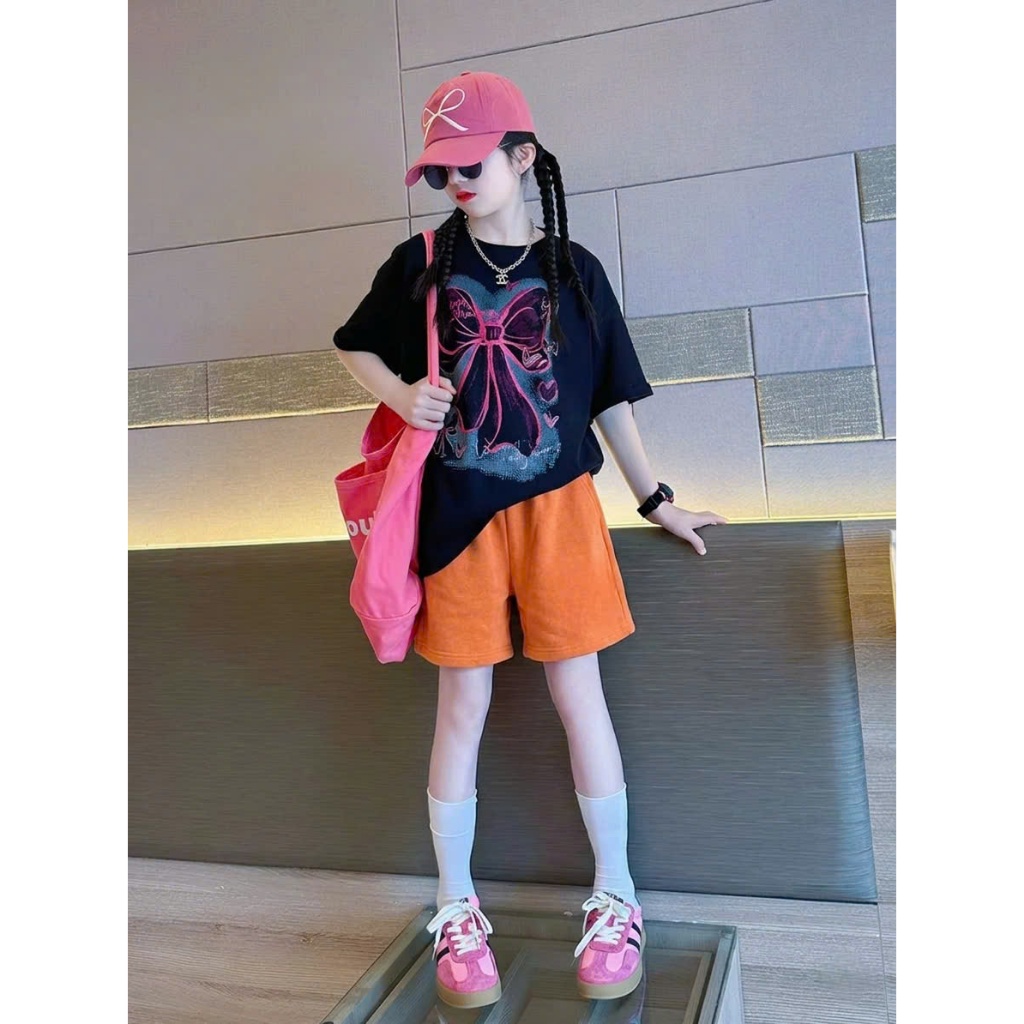Sét quần áo size đại đi chơi cho bé gái,in hình nơ,chất vải cotton thấm hút mồ hôi thoải mái cho bé.M85