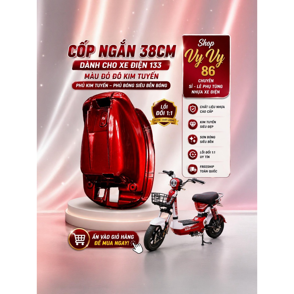 Cốp ngắn 38cm xe điện 133 đủ màu phủ bóng. nhiều màu đẹp các mã bán chạy nhất