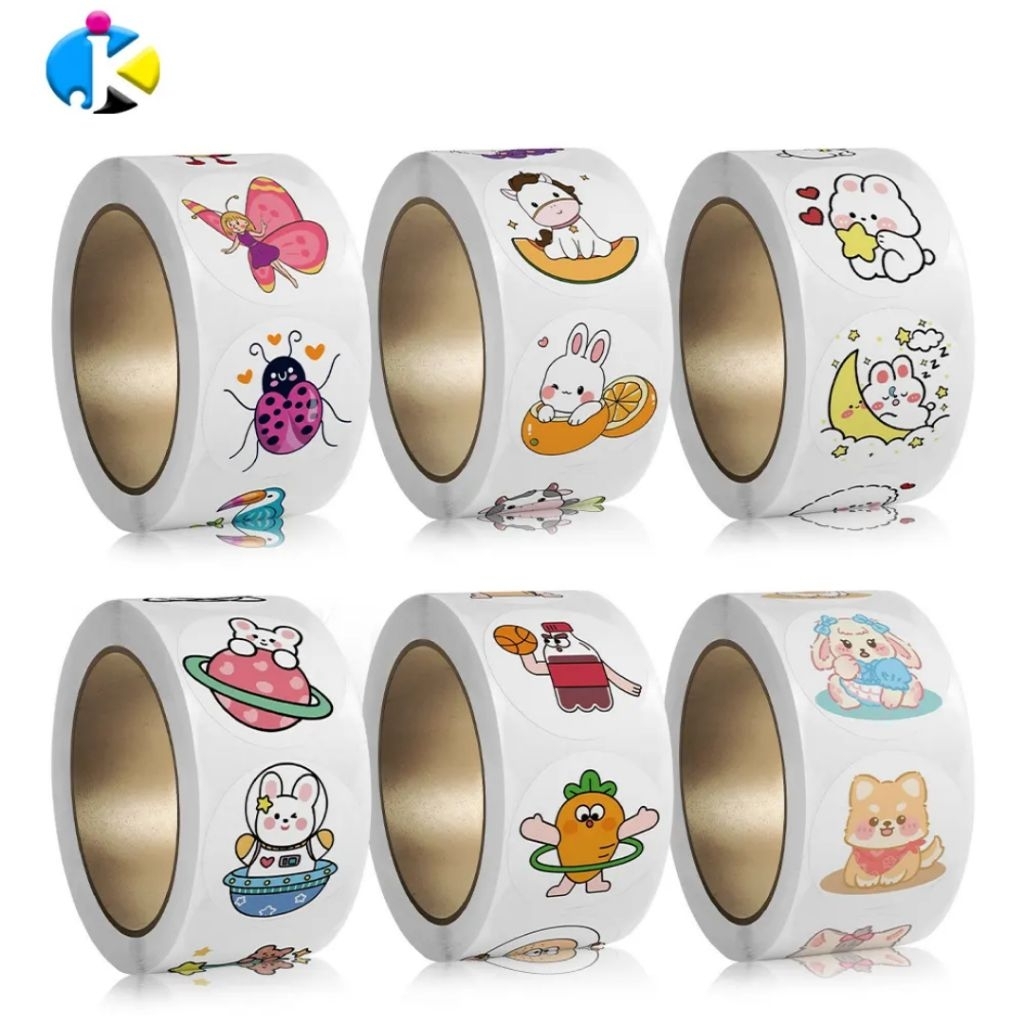 Tem dán cuộn tròn sticker mẫu cartoon ( 500 tem/cuộn)