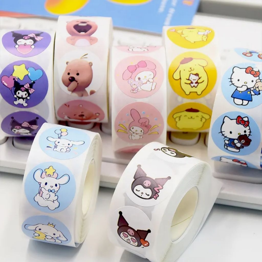 Tem dán cuộn tròn sticker mẫu cartoon ( 500 tem/cuộn)