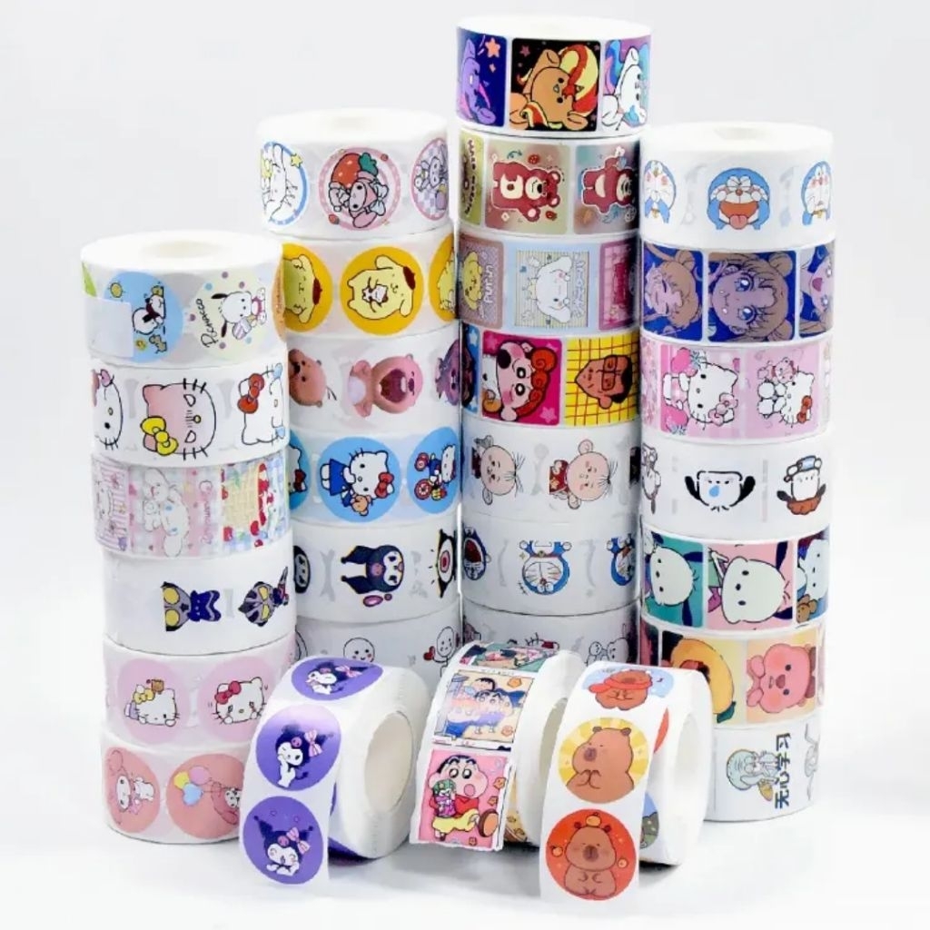 Tem dán cuộn tròn sticker mẫu cartoon ( 500 tem/cuộn)