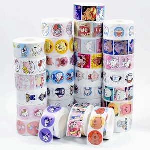 Tem dán cuộn tròn sticker mẫu cartoon ( 500 tem/cuộn)