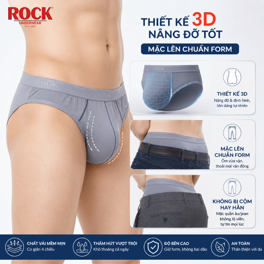 [COMBO 5] Quần Lót Nam ROCK QA546 Cao Cấp Thun Lạnh Thoáng Khí, Quần Sịp Nam Cao Cấp Xịn Ôm Sát Thoái Mái Vận Động