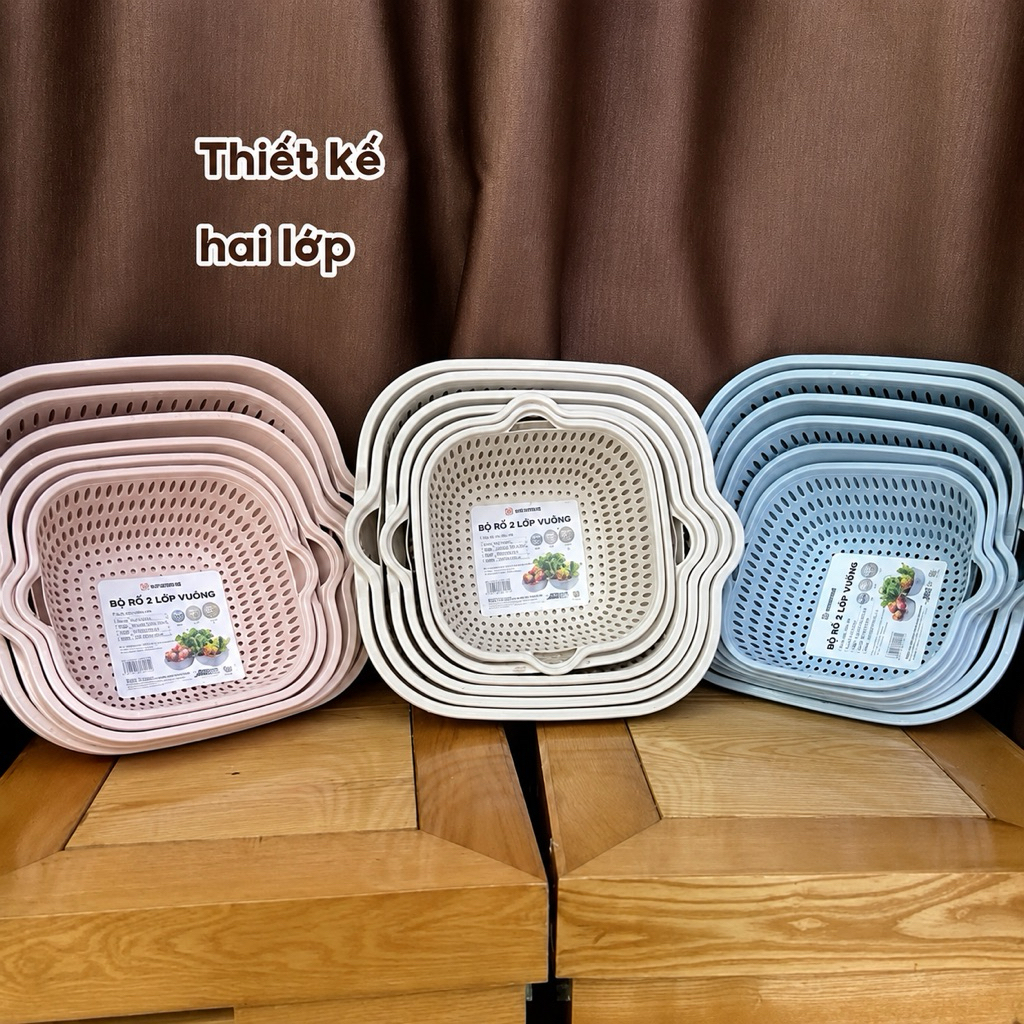 Bộ 6 Chậu Rổ Nhựa Việt Nhật Cao Cấp | Rổ 2 Lớp Rửa Rau Đa Năng