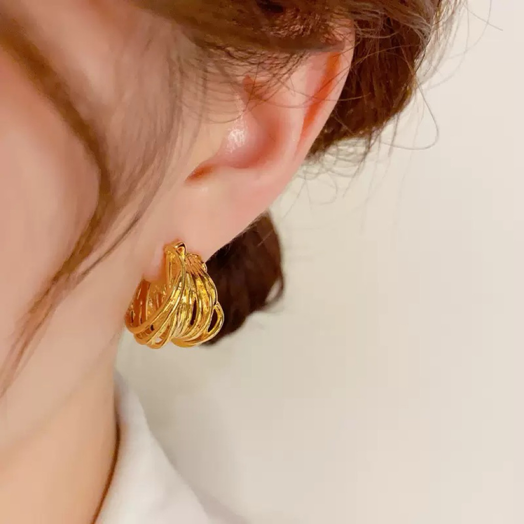 Khuyên tai nữ chuôi bạc 925 De Merci bông tai đan chồng nhau phủ bóng phụ kiện trang sức nữ cá tính BT