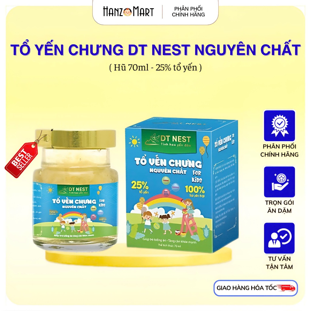 Yến chưng cho bé với 25% yến nguyên chất Dt Nest Khánh Hòa 70ml từ 100% sợi yến thật hanzomart