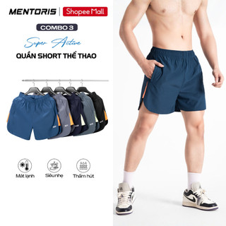 COMBO 3 Quần Short Nam MENTORIS, Quần Đùi Chạy Bộ Vải Gió Thoáng Khí, Thiết Kế Thể Thao CB3MSR13