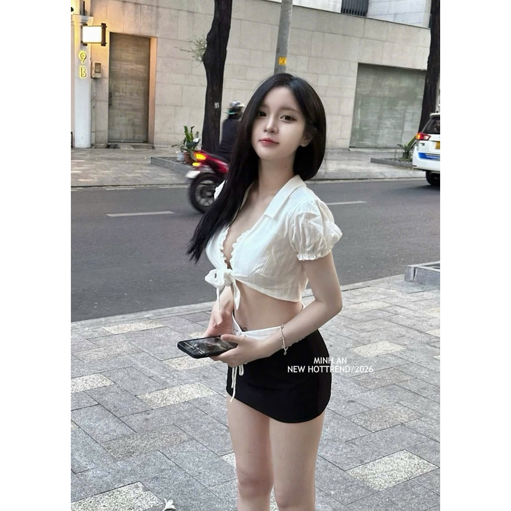 Sét áo buộc mix chân ôm viền ren  SM