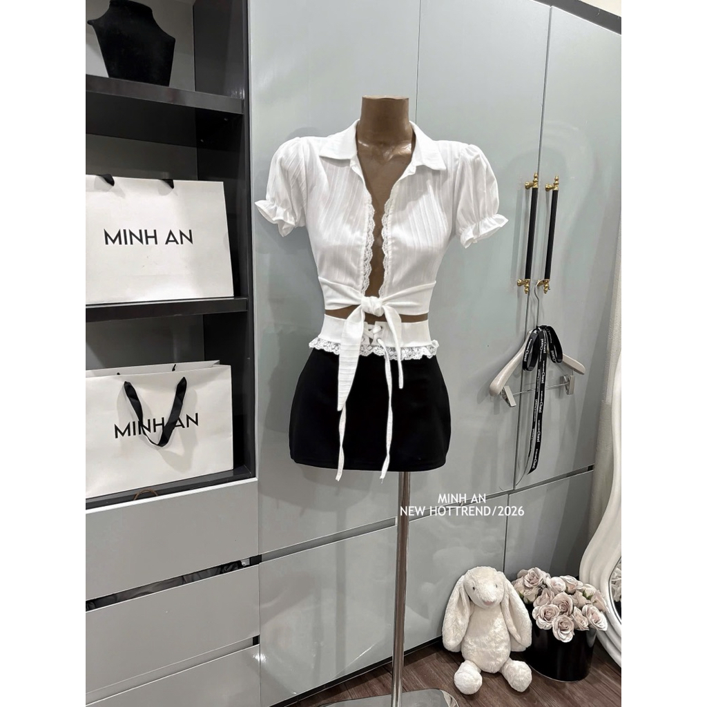 Sét áo buộc mix chân ôm viền ren  SM