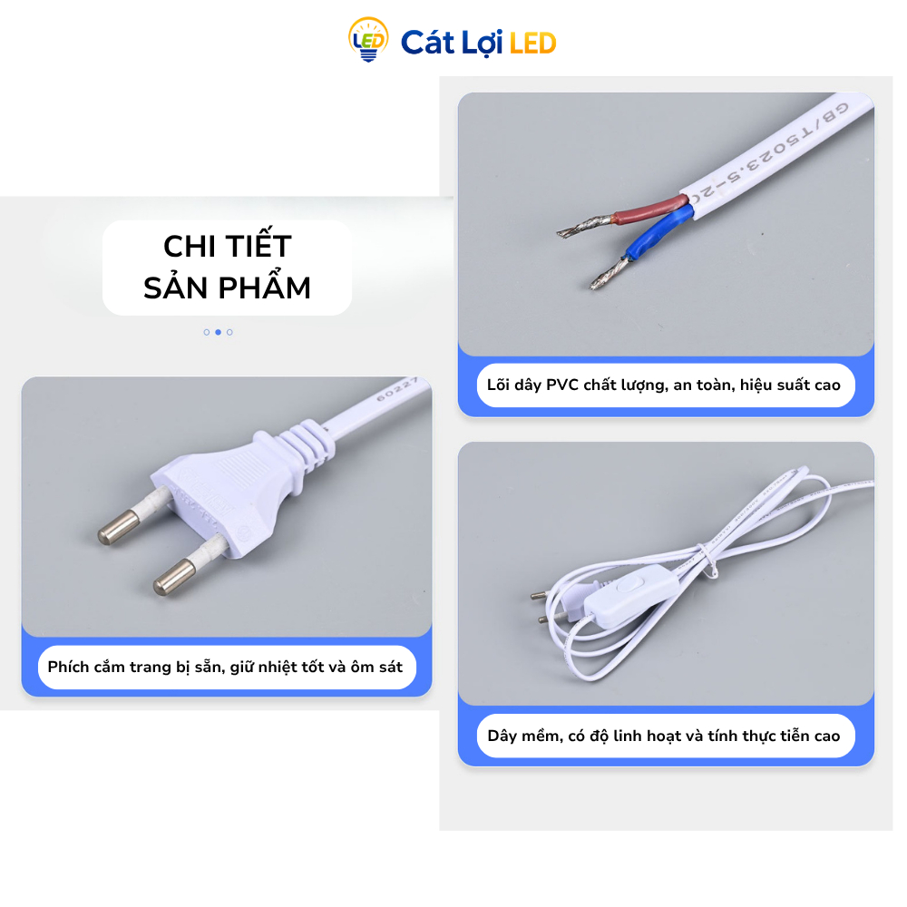 Dây điện sử dụng cho đèn có sẵn công tắc tiện lợi phích cắm 2 chân