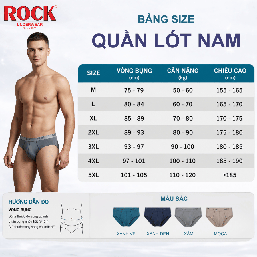[COMBO 5] Quần Lót Nam ROCK QA546 Cao Cấp Thun Lạnh Thoáng Khí, Quần Sịp Nam Cao Cấp Xịn Ôm Sát Thoái Mái Vận Động