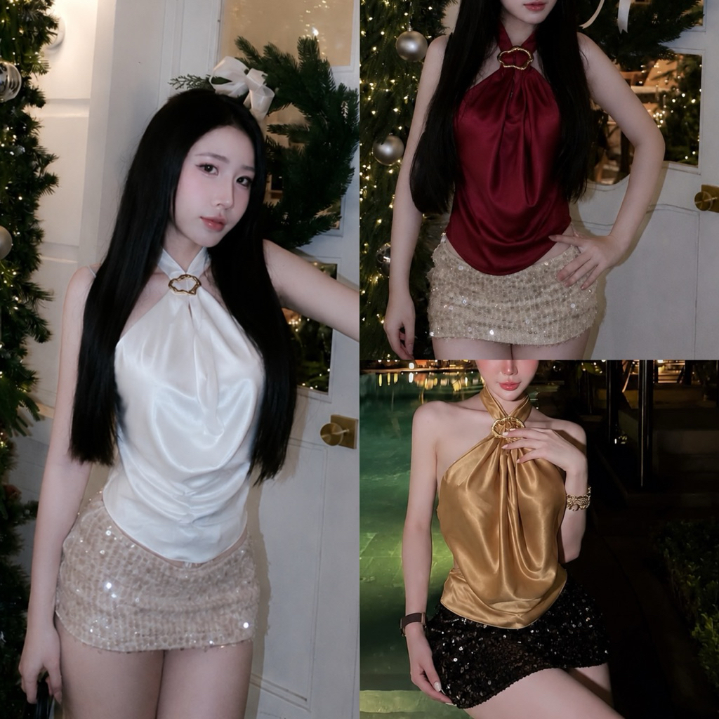 A13 • [ Chỉ Lẻ Áo ] Áo Yếm Lụa Kèm Tag Sang Chảnh • NA TÍM Clothing