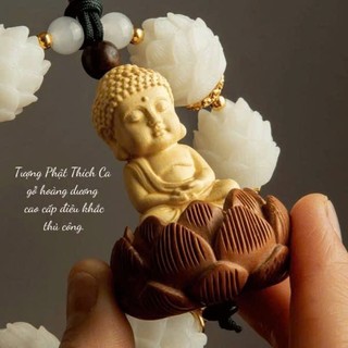 [BST An Hành 2] Khánh Treo Ô Tô Bạch Ngọc Khắc Hoa Sen Tượng Phật Bản Mệnh - Dây Treo Xe Hơi Chuỗi Hạt Bồ Đề Bình An