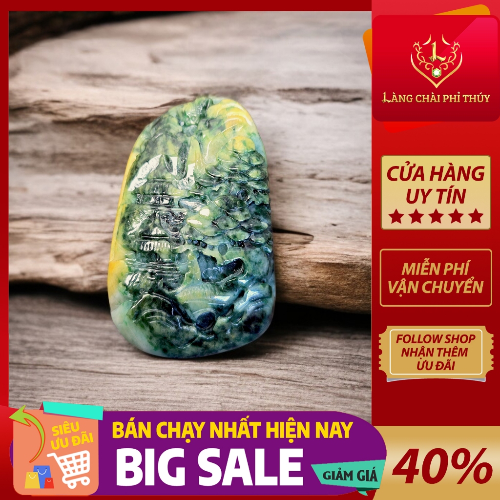 Dây chuyền Sơn thủy bài phỉ thúy Hoàng Gia Lục