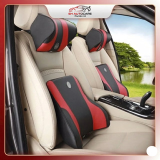 Combo Gối Tựa Đầu, Lưng Ô Tô 100% Cao Su Non SH Autocare Đặc Biệt Bọc Da Cao Cấp