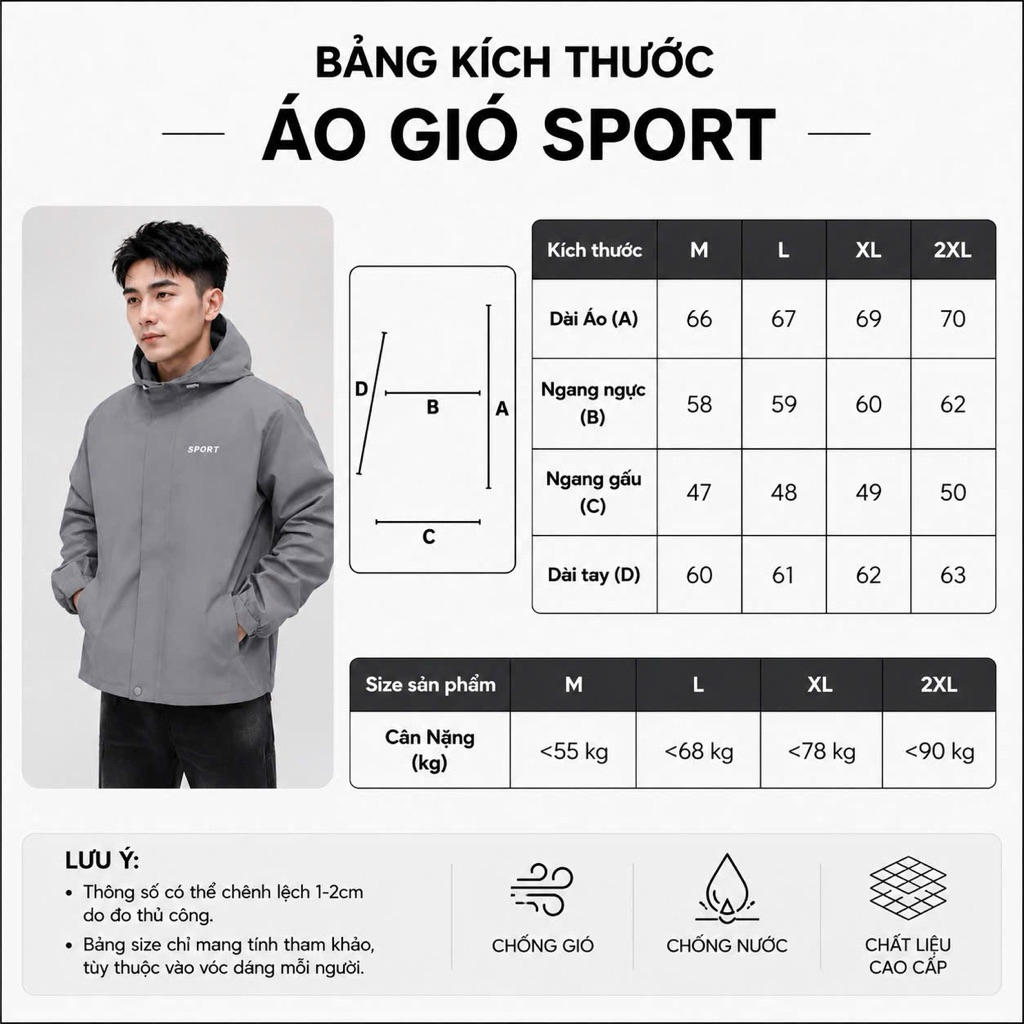 [Hottrend 2026] Áo Khoác Gió 2 Lớp chống nước, cản bụi,chống cản tia UV, có mũ liền chùm đầu.