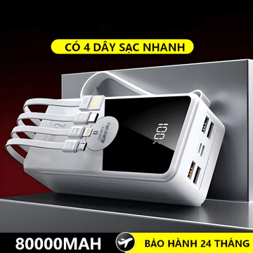 (Tặng Cáp Sạc Nhanh)sạc dự phòng pin 50000mAh 80000mAh sạc nhanh pin 120W dung lượng lớn có sẵn nhiều dây sạc