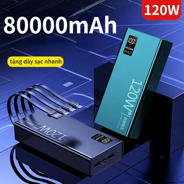 (Tặng Cáp Sạc Nhanh)sạc dự phòng pin 50000mAh 80000mAh sạc nhanh pin 120W dung lượng lớn có sẵn nhiều dây sạc