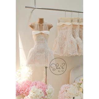Váy Ren Nơ Phối Cổ Yếm Lưới Xoè Chuẩn She’s