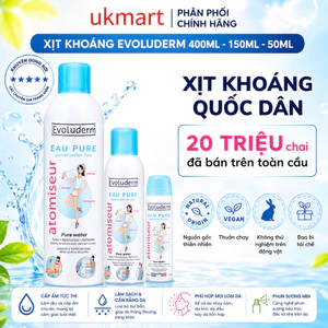 Xịt Khoáng Evoluderm Cấp Nước & Làm Dịu Da 50ml - 150ml - 400ml Pure Water Atomizer