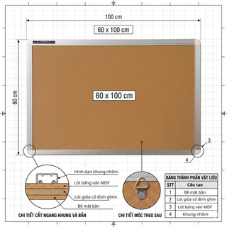 Bảng Ghim Bần Đa Năng Pro Khung Gỗ - Khung Nhôm BAVICO