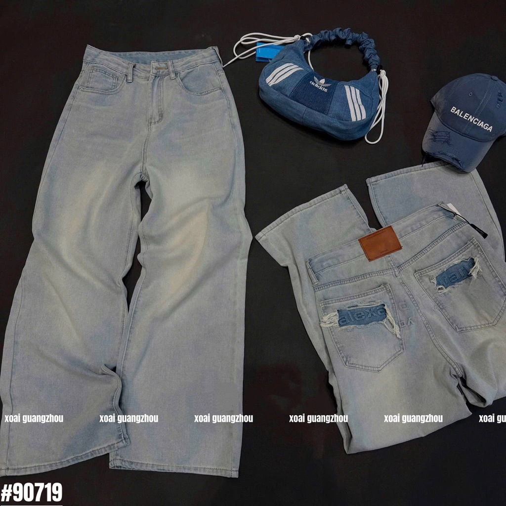 🥭Jeans xuông xanh nhạt trơn basic alex túi sau hàng QC loại 1 new ~ • #90719 • S/M/L