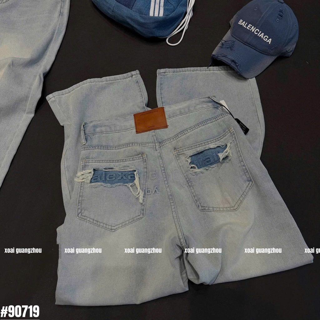 🥭Jeans xuông xanh nhạt trơn basic alex túi sau hàng QC loại 1 new ~ • #90719 • S/M/L