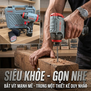 (Bản đặc biệt màu xám ) Chuyên Vít Tocdo 16,8v Có Búa (2 Pin h+ 1 Sạc) Động Cơ Không Chổi Than