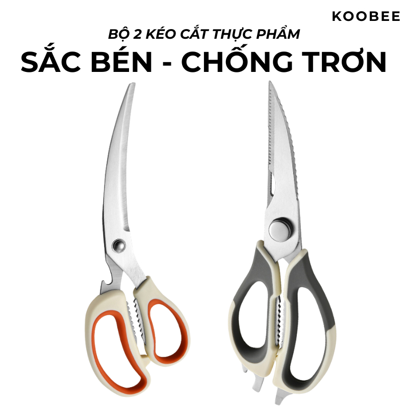 Bộ 2 Kéo Nhà Bếp Đa Năng KOOBEE Inox 420 Cao Cấp - Kéo Cắt Gà Tách Rời Dễ Vệ Sinh, Tay Cầm Silicon Chống Trượt | 384