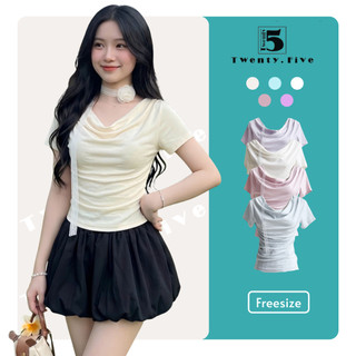 Áo Thun Nữ Twentyfive Tay Ngắn Nhún Eo, Form Ôm Tôn Dáng, Co Giãn Mềm Mịn, Kiểu Hàn Quốc Thanh Lịch Trẻ Trung 7154