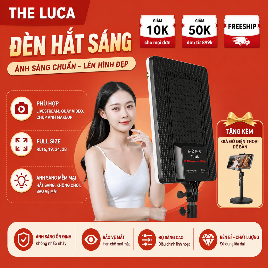 Đèn Led Livestream hình chữ nhật full size - Trợ Sáng Livestream, Quay Video, Chụp Ảnh Studio Chuyên Nghiệp