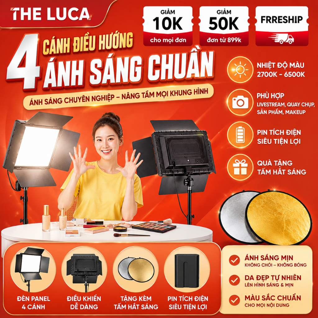Đèn trợ sáng, Đèn livestream studio hỗ trợ quay video chụp hình ,Đèn LED U800 4 cánh 3 chế độ màu chân cao cấp